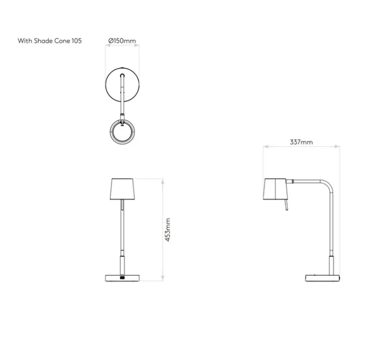 Lampe*Astro Lampe à poser, Miura Desk USB, base or mat, abat-jour noir mat, LED, 2700k, 367 lm, L15cm, H45,3cm - or mat, noir mat