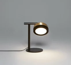Enfants|Lampe*Tooy Lampe à poser, Molly, 556.31, dôme laiton brossé et bague noir texturé, IP40, LED, dim, 2700K, 800 lm, L17cm, H28cm - dome laiton brossé et bague noir texturé