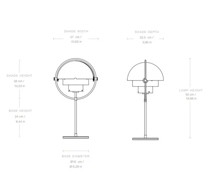 Lampe à poser, Multi-Lite, blanc et chrome, L27cm, H50cm - Gubi