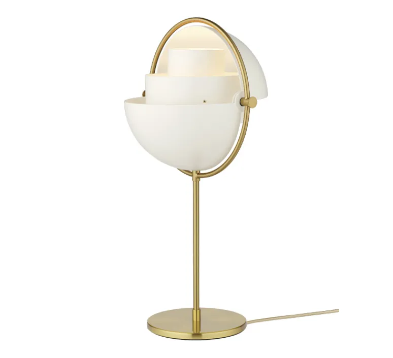Lampe*Gubi Lampe à poser, Multi-Lite, , Ø25,5cm, H50cm - laiton et blanc