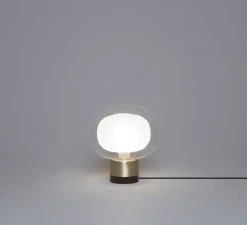 Lampe*Tooy Lampe à poser, Nabila 552.36, , IP40, Ø16cm, H17,5cm - noir matt, laiton brossé et verre transparent