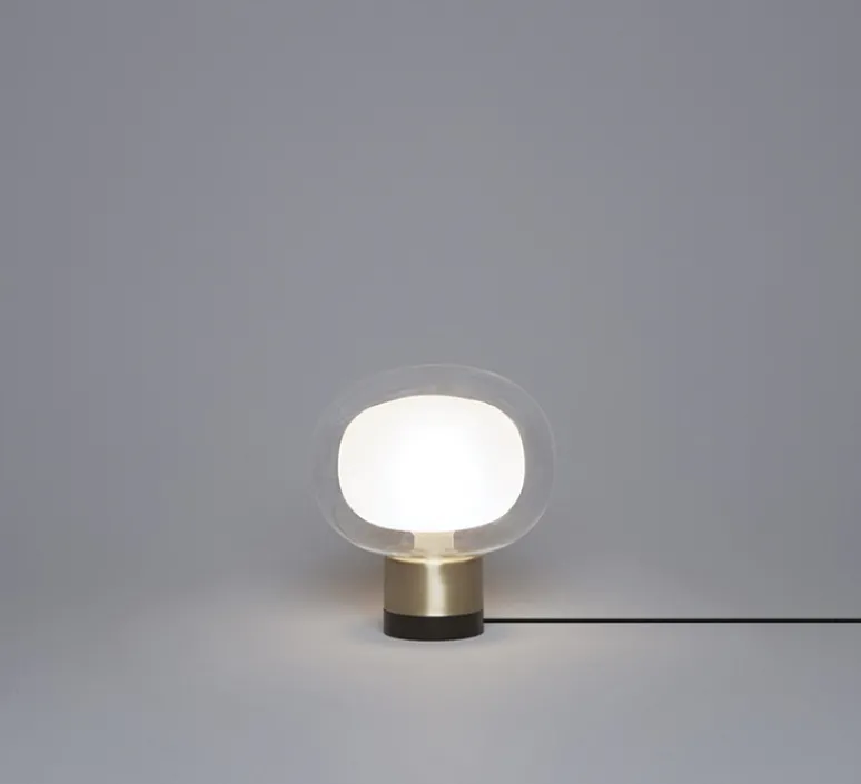Lampe*Tooy Lampe à poser, Nabila 552.36, , IP40, Ø16cm, H17,5cm - noir matt, laiton brossé et verre transparent