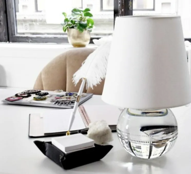 Lampe à poser, Nicole, Cristal, lin, Ø21,6cm, H32cm - Hudson Valley Lighting