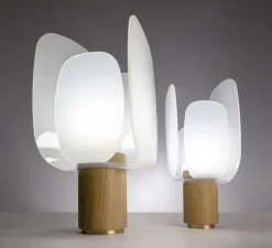 Lampe à poser, Ophelia Large, chêne, blanc, Ø18cm, H40cm - Alma light