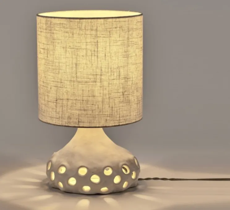 Lampe à poser, Oya 1, corps blanc, abat-jour beige, Ø25cm, H42cm - Serax