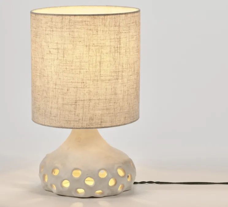 Lampe à poser, Oya 1, corps blanc, abat-jour beige, Ø25cm, H42cm - Serax