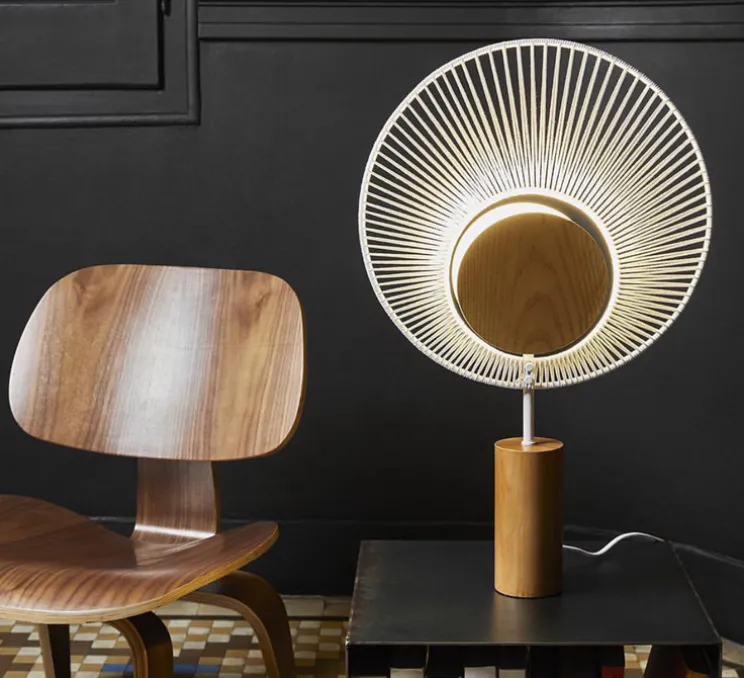 Lampe à poser, Oyster, blanc, chêne, Ø40cm, H65cm - Forestier