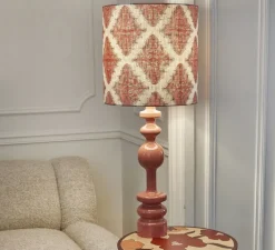 Lampe*Popus Éditions Lampe à poser, Pamela, Ø35cm, H87cm - Terracotta laqué et abat-jour à motifs terracotta,