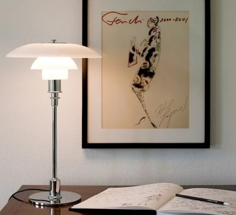 Lampe*Louis Poulsen Lampe à poser, PH 3/2, , Ø29cm, H47,2cm - chrome