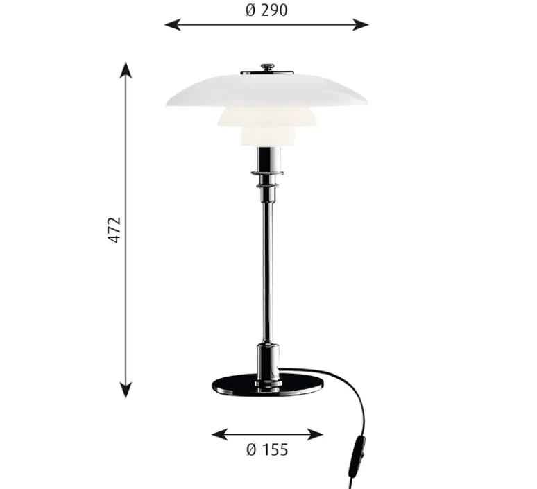 Lampe*Louis Poulsen Lampe à poser, PH 3/2, , Ø29cm, H47,2cm - chrome