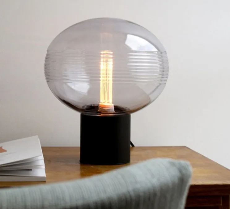 Lampe à poser, Qamar, noir, verre fumé, Ø25cm, H28cm - Nexel