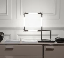 Lampe*Lumen Center Italia Lampe à poser, Quadro, , Led, 2700K, 2000lm, L60cm, H58cm - chrome, noir marquina