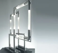 Lampe*Lumen Center Italia Lampe à poser, Quadro, , Led, 2700K, 2000lm, L60cm, H58cm - chrome, noir marquina
