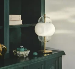 Lampe*Design by us Lampe à poser, Shahin, , Ø23cm, H43cm - Opal, doré, transparent