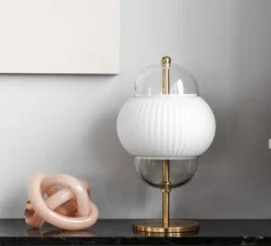 Lampe*Design by us Lampe à poser, Shahin, , Ø23cm, H43cm - Opal, doré, transparent