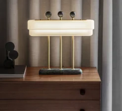 Lampe à poser, Spate, laiton, marbre guatemala, L44cm, H40cm - Bert Frank