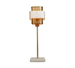 Lampe*Gong Lampe à poser, Tarya, blanc, Ø16cm, H59cm - laiton, blanc