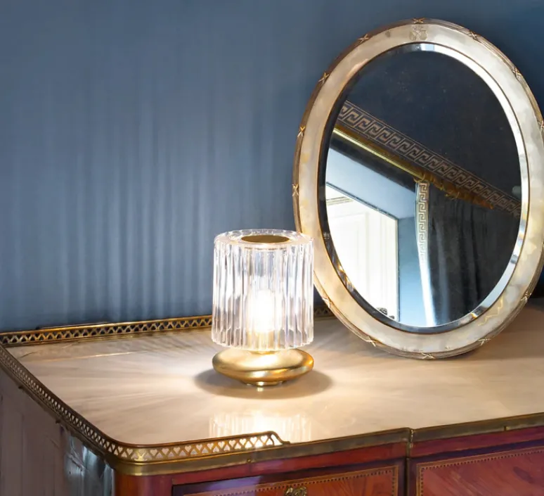 Lampe*Vistosi Lampe à poser, Tread LT, cristal transparent, Ø15cm, H20cm - terre brûlé, transparent