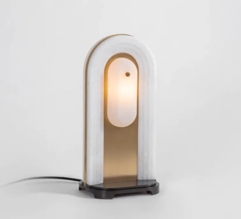 Lampe*Bert frank Lampe à poser, Vima, , L36cm, H37cm - albâtre, laiton brossé