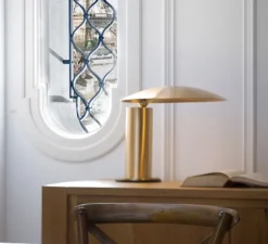 Lampe*Lumen Center Italia Lampe à poser, Washington, , LED, dim, 2700k, 900 lm, Ø51cm, H39cm - or satiné