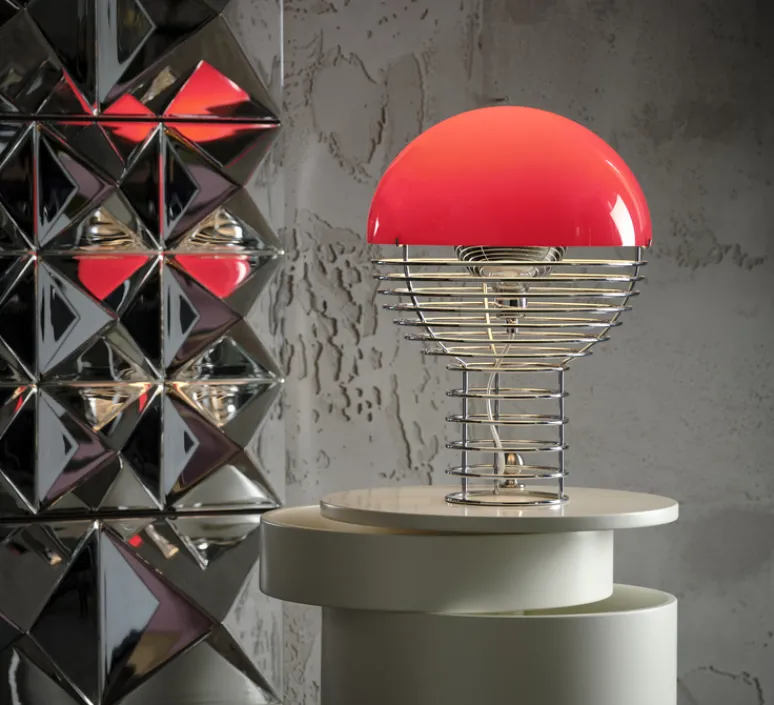 Lampe*Verpan Lampe à poser, Wire, , Ø30cm, H42cm - rouge, chrome