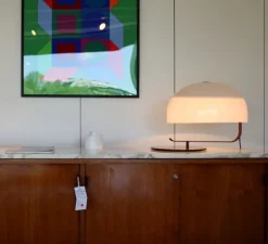 Lampe à poser, Zanuso, marron, blanc, Ø42cm - Oluce