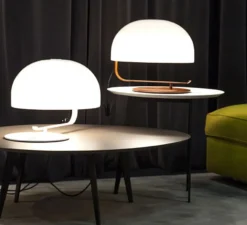 Lampe à poser, Zanuso, marron, blanc, Ø42cm - Oluce