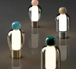 Lampe*Lodes Lampe, Baladeuse, Easy Peasy Lagoon, turquoise & or, verre teinté miel, LED, dim, 2700K, 380 lm, Ø12,1cm, H23,3cm - turquoise & or, verre teinté miel