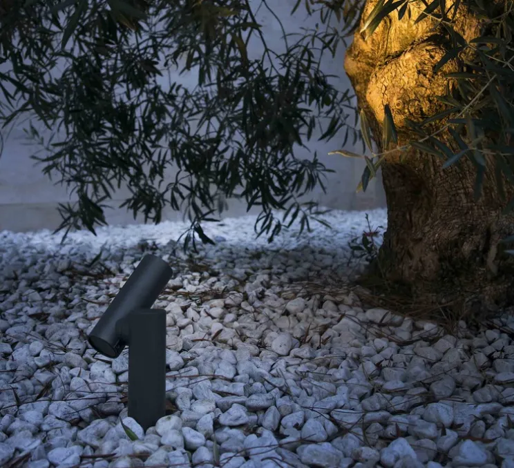 Lampe borne et applique, Spy-1, gris foncé, IP65, 3000k, 500lm, Ø4cm, H14,5cm - Faro