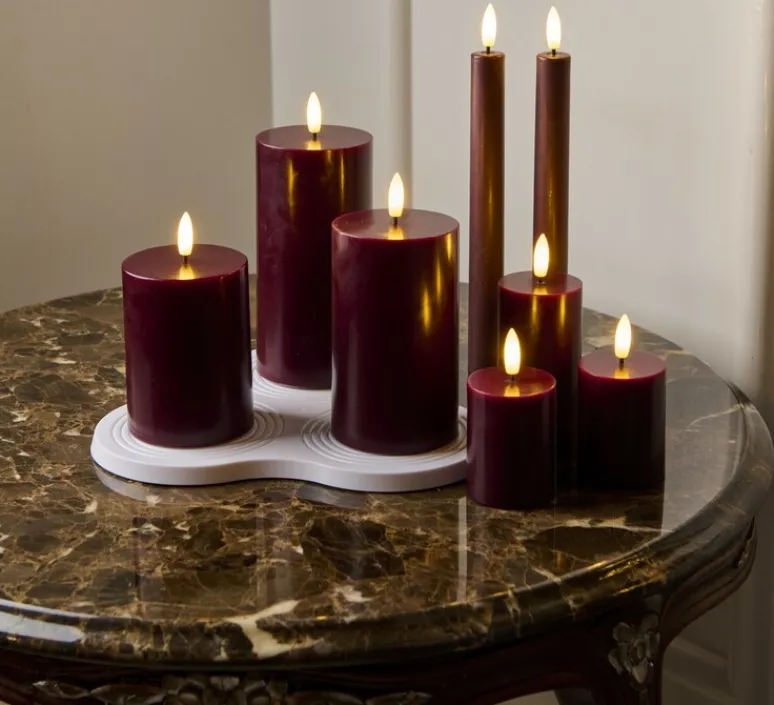 Lampe*Sirius Lampe bougie cire, Sille rechargeable 3pcs set , , Ø5cm, H12,5cm - bordeaux