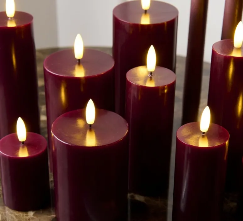 Lampe*Sirius Lampe bougie cire, Sille rechargeable 3pcs set , , Ø5cm, H12,5cm - bordeaux