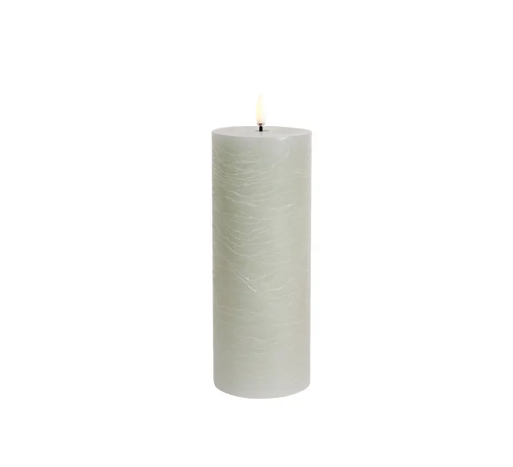 Lampe Bougie, Rustic Pillar, dusty green, Ø7,8cm, H20cm, LED, dim, 2400K, 6 lm-Uyuni