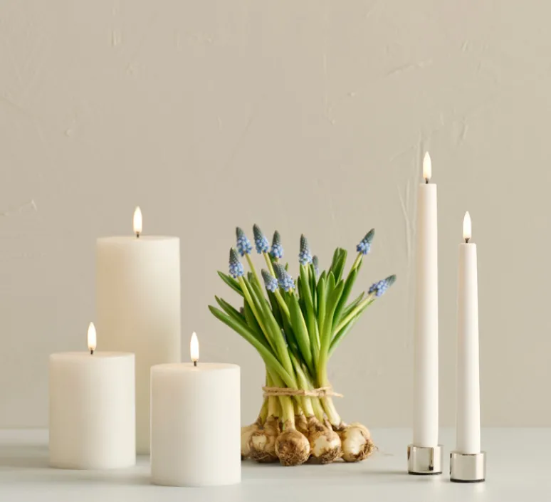 Lampe*Uyuni Lampe Bougie, Smooth Pillar, , Ø7,8cm, H20cm, LED, dim - blanc nordique