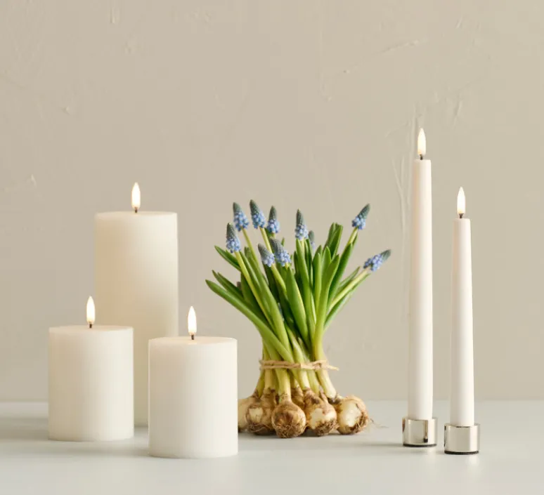 Lampe*Uyuni Lampe Bougie, Smooth Pillar, , Ø7,8cm, H15cm , LED, dim- blanc nordique