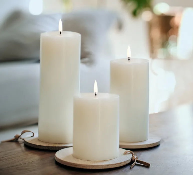 Lampe*Uyuni Lampe Bougie, Smooth Pillar, , Ø7,8cm, H10cm, LED, dim - blanc nordique