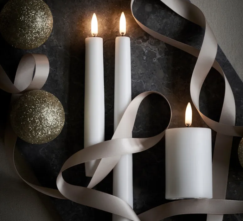 Lampe*Uyuni Lampe Bougie, Smooth Pillar, , Ø7,8cm, H10cm, LED, dim - blanc nordique