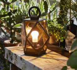 Lampe, lanterne d'extérieur, Muse, sur batterie, medium, bronze et ambre, IP65, LED, 3000k, 430 lm, Ø40cm, H40cm - Contardi