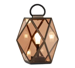 Lampe, lanterne d'extérieur, Muse, sur batterie, medium, bronze et ambre, IP65, LED, 3000k, 430 lm, Ø40cm, H40cm - Contardi