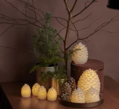 Lampe, sans fil, Bougie, cire, Pomme de Pin, Clara SET 2 pièces, blanc, LED, Ø5,8cm, H7cm - Sirius