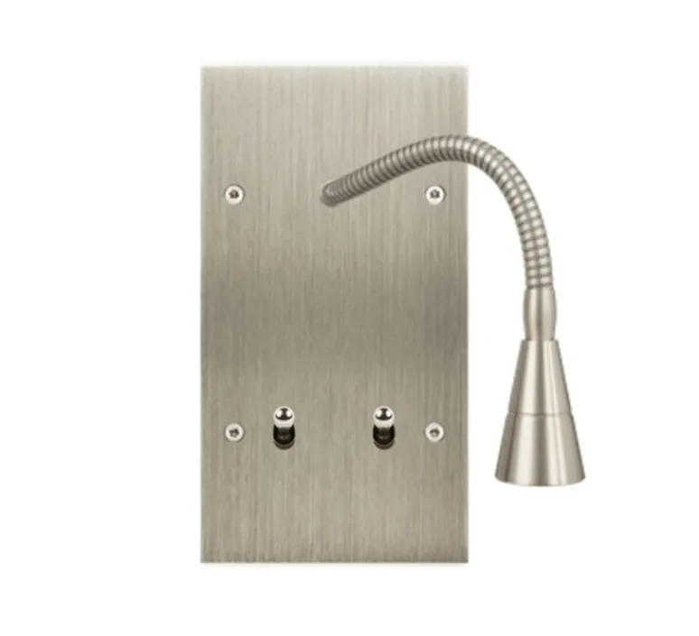 Interrupteur*Modelec Liseuse et Interrupteur, Confidence, Double vertical, Acier brossé, Liseuse fine flexible 20cm x1, Va-et-vient x2, Acier, À vis, L8cm, H8cm -