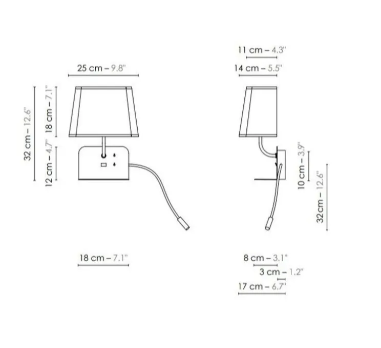 Liseuse murale, Escale version gauche du lit, blanc & noir, L25cm, H32cm - DesignHeure