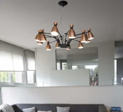 Suspension*Faro Lustre, 12 branches, Retro, , et blanc intérieur, Ø100cm - cuivre