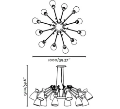 Suspension*Faro Lustre, 12 branches, Retro, , et blanc intérieur, Ø100cm - cuivre