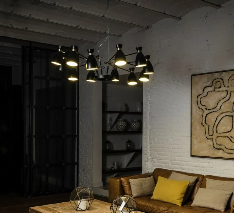 Lustre, 12 branches, Retro, noir et or, Ø100cm, H50cm - FARO