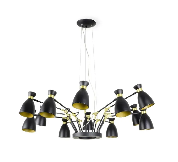 Lustre, 12 branches, Retro, noir et or, Ø100cm, H50cm - FARO