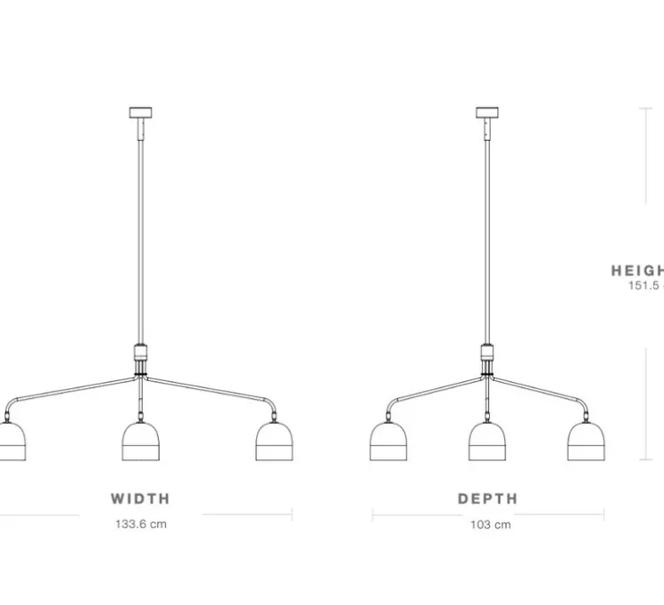 Lustre 4 bras, Howard Long, blanc, laiton, L133,6cm, H60,4cm - Gubi