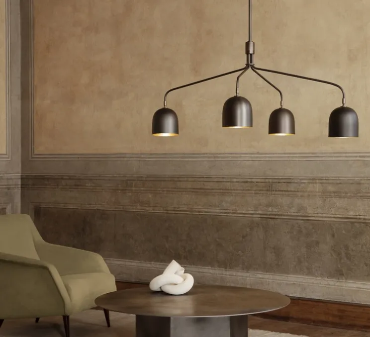 Lustre 4 bras, Howard Long, bronze, laiton, L133,6cm, H60,4cm - Gubi