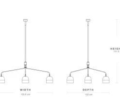 Lustre 4 bras, Howard Long, bronze, laiton, L133,6cm, H60,4cm - Gubi