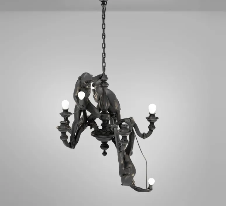 Suspension*Seletti Lustre 5, Singe, Monkey chandelier, , L80cm, H105cm - noir