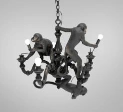 Suspension*Seletti Lustre 5, Singe, Monkey chandelier, , L80cm, H105cm - noir